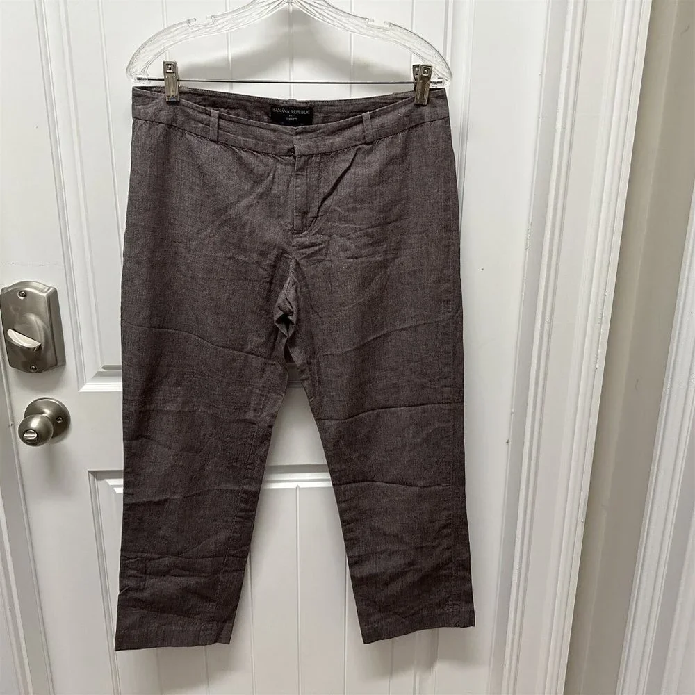 Banana Republic Ryan Fit Linen Cotton Crops Gray Brown Size 8